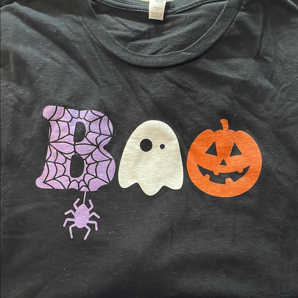 Black Long Sleeve Halloween Tee with Boo Design